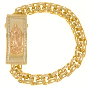 10K GOLD TWO TONE CHINO LINK CHAIN MOTHER MARY ID BRACELET 31.0G WITH DIAMONDS