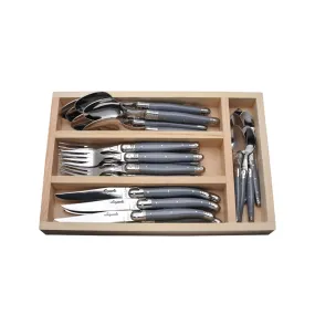 24 Pc. Laguiole Grey Flatware Set in Tray