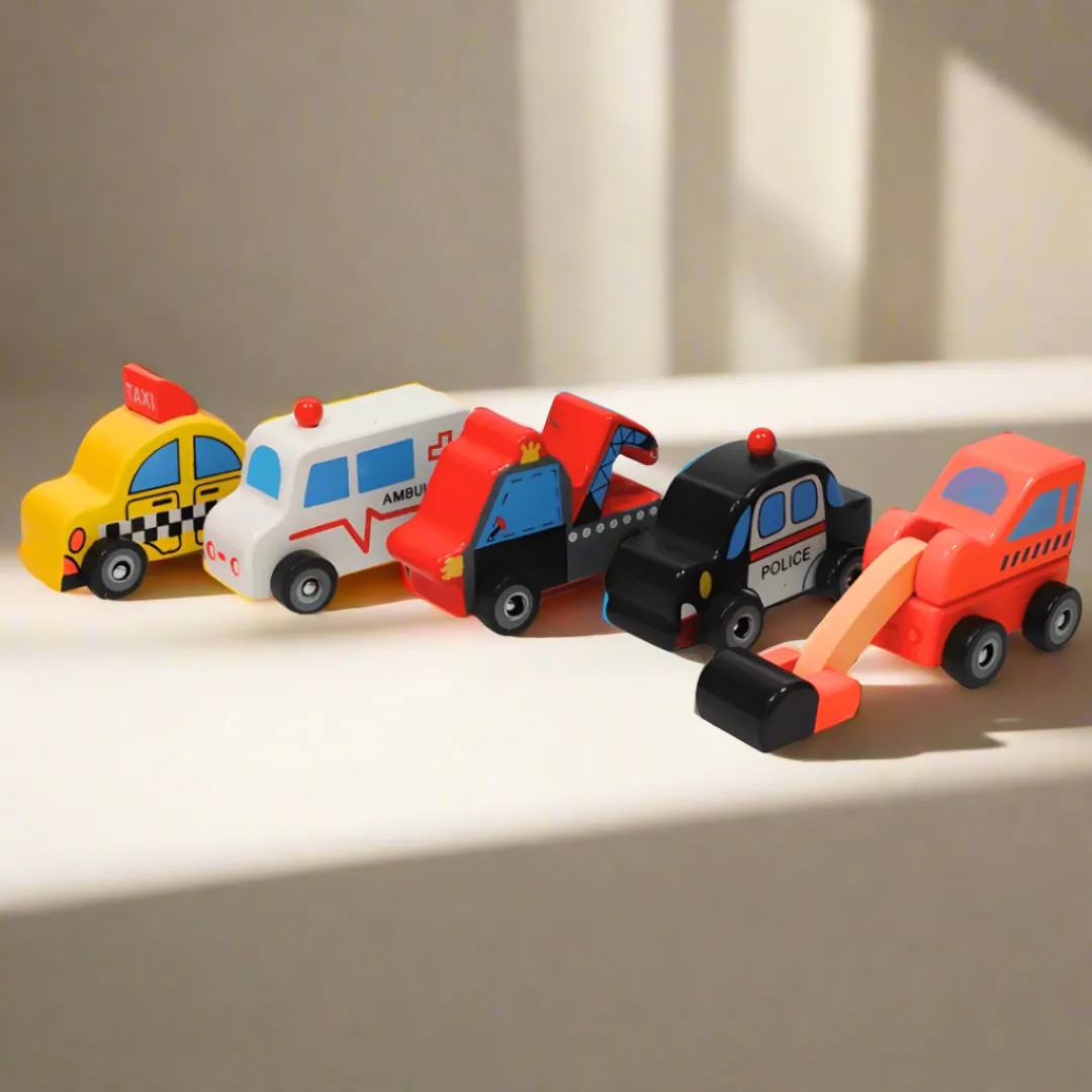 5 Cute Medium Wooden Cars for Kids Age 3 (Random design will be send)