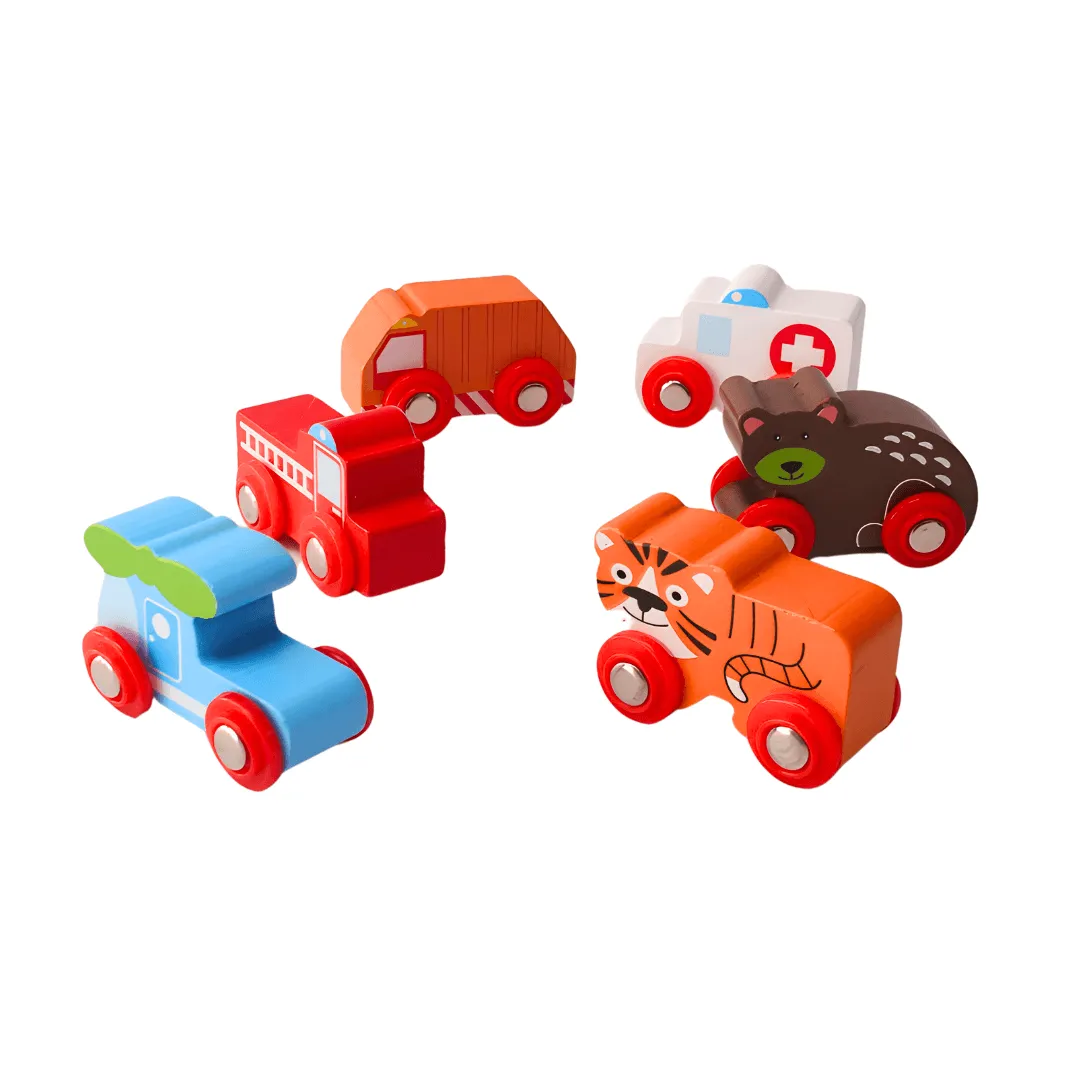 6 Cute Small Wooden Cars for Kids Age 3 (Random design will be send)