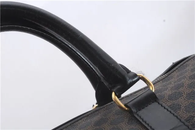 Auth CELINE Macadam Blason Pattern Travel Boston Bag PVC Leather Black 3475D