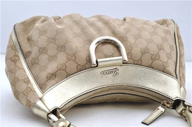 Auth GUCCI Abbey Shoulder Hand Bag GG Canvas Leather 190525 Beige Gold 8135C