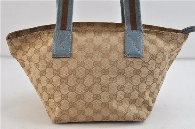 Auth GUCCI Sherry Line Shoulder Hand Bag GG Canvas Leather 131228 Beige 8660C