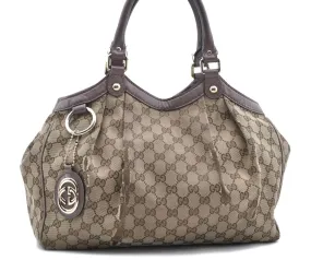 Auth GUCCI Sukey Shoulder Hand Bag Purse GG Canvas Leather 211944 Beige 0453C