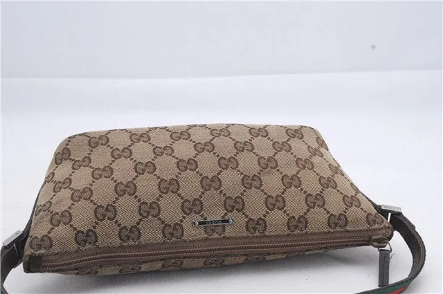 Auth GUCCI Web Sherry Line Hand Bag Pouch GG Canvas Leather 141809 Brown 4352D