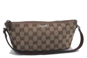 Auth GUCCI Web Sherry Line Hand Bag Pouch GG Canvas Leather 141809 Brown 4352D