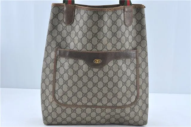 Auth GUCCI Web Sherry Line Shoulder Tote Bag Purse GG PVC Leather Brown J1780