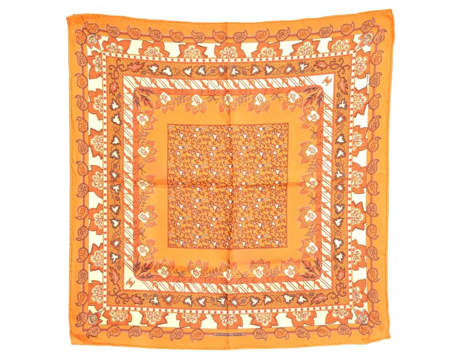 Auth HERMES Petit Carre 40 Scarf Handkerchief Plants Pattern Silk Orange 9633D