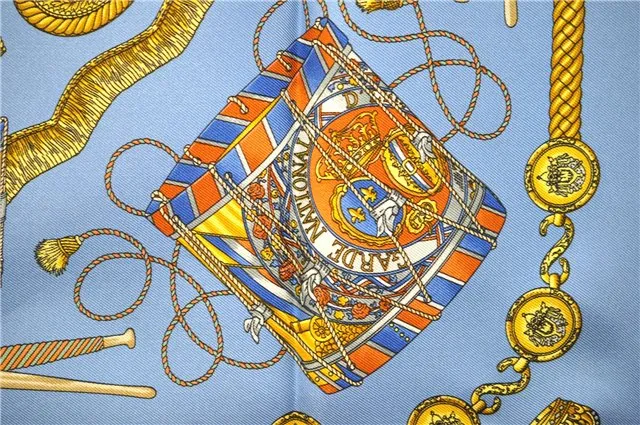 Auth HERMES Petit Carre 40 Scarf Handkerchief "LES TAMBOURS" Silk Blue 9521C