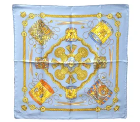 Auth HERMES Petit Carre 40 Scarf Handkerchief "LES TAMBOURS" Silk Blue 9521C