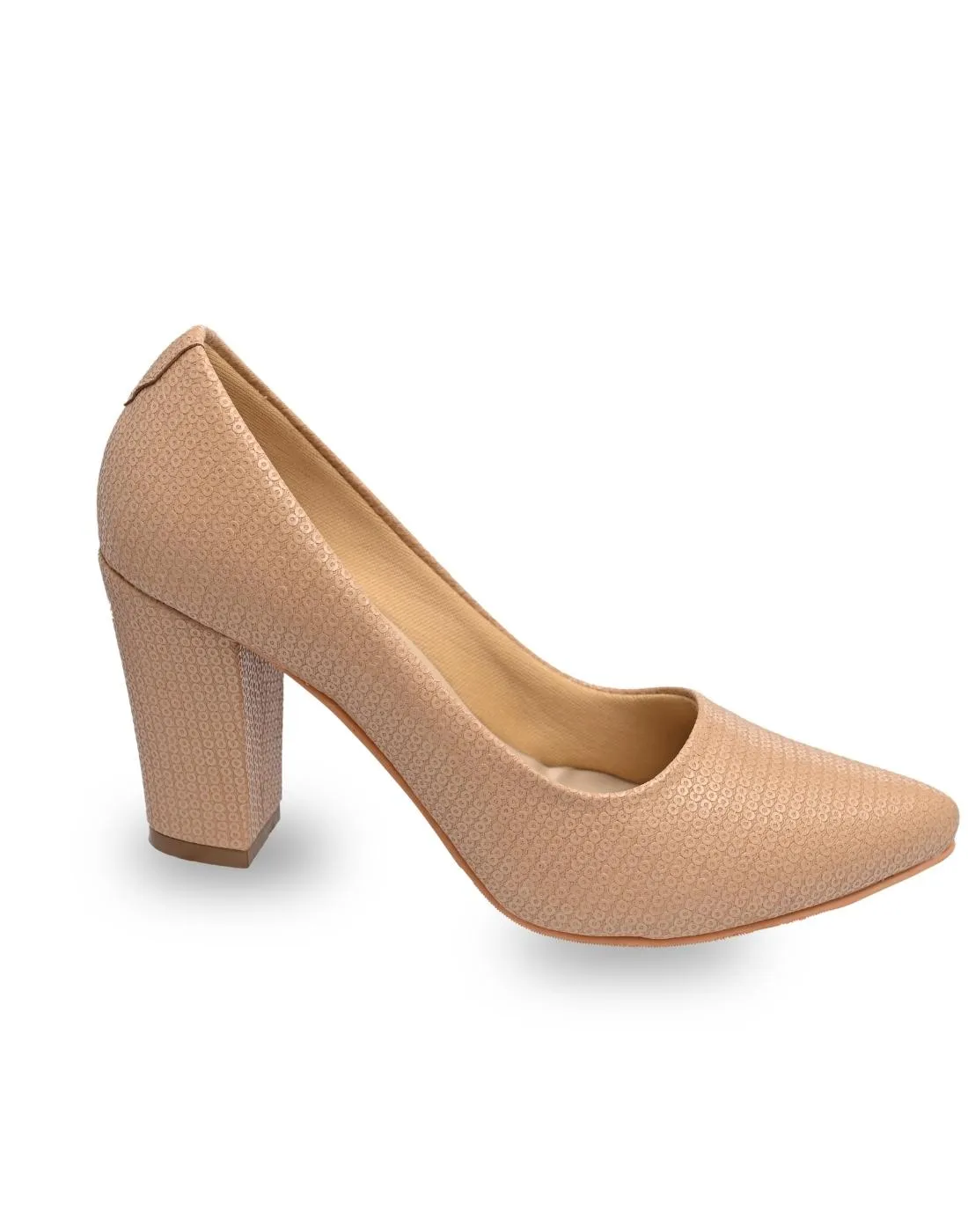 Beige Shimmer Pumps Block Heels for Women