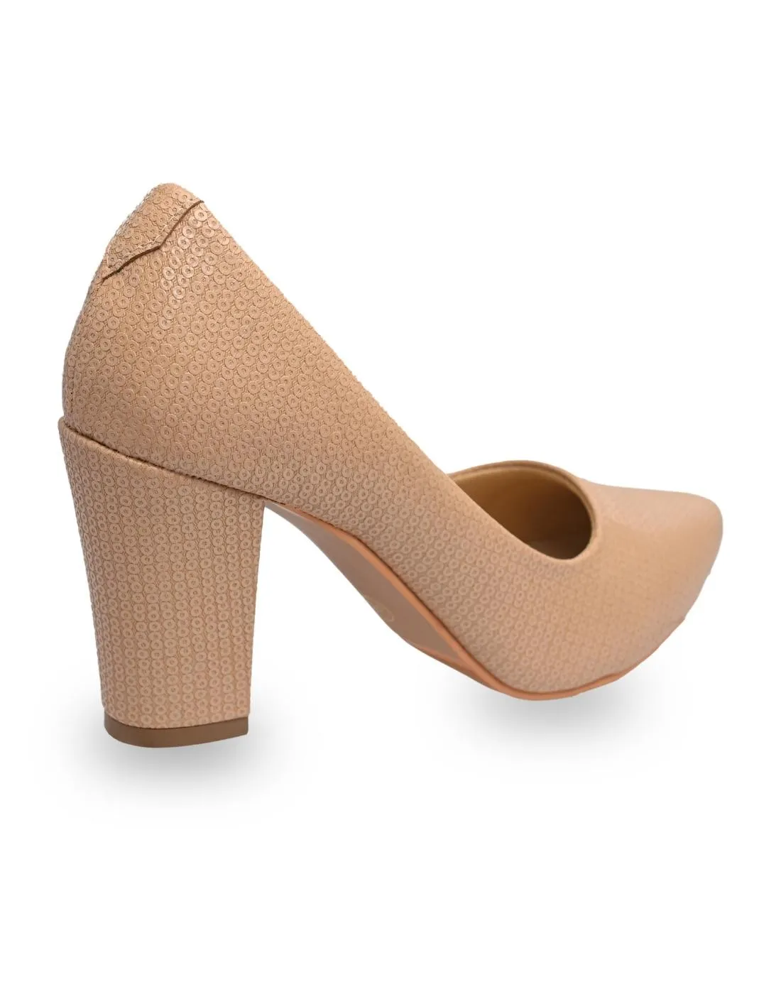 Beige Shimmer Pumps Block Heels for Women