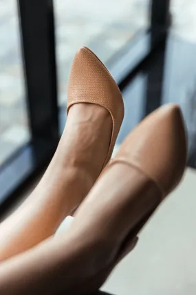 Beige Shimmer Pumps Block Heels for Women