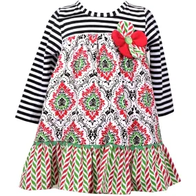 BONNIE BABY GIRLS DRESS & BLOOMER SET DAMASK PRINT HOLIDAY, NWT