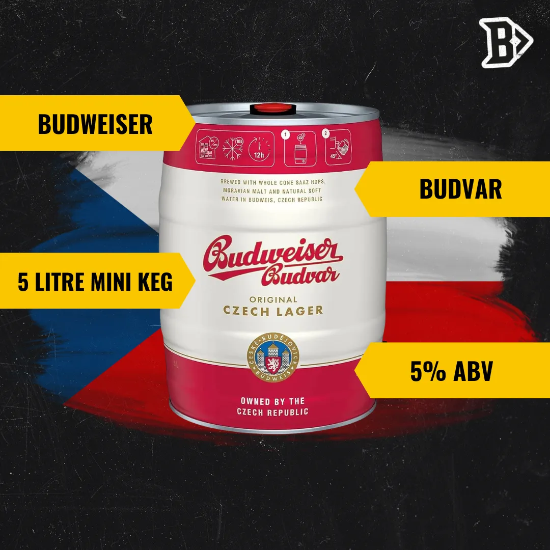 Budweiser Budvar Premium Czech Lager 5ltr Mini Keg (Set of 2) - 5.0% ABV