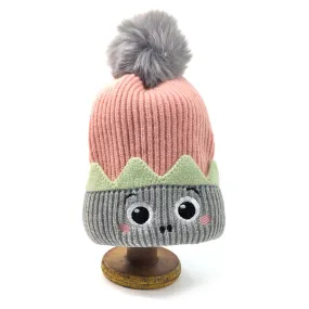 Childrens Monster Bobble Hat - Pink/Grey (up to 8 yrs)