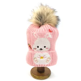 Childrens Rabbit Bobble Hat - Pink (1-4yrs)