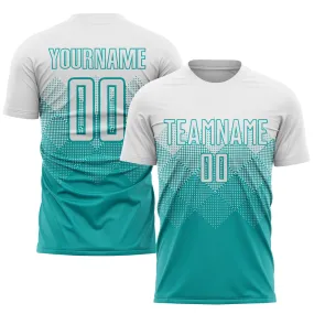 Custom Aqua White Sublimation Soccer Uniform Jersey