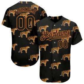 Custom Black Bay Orange 3D Pattern Design Tiger Authentic Baseball Jersey