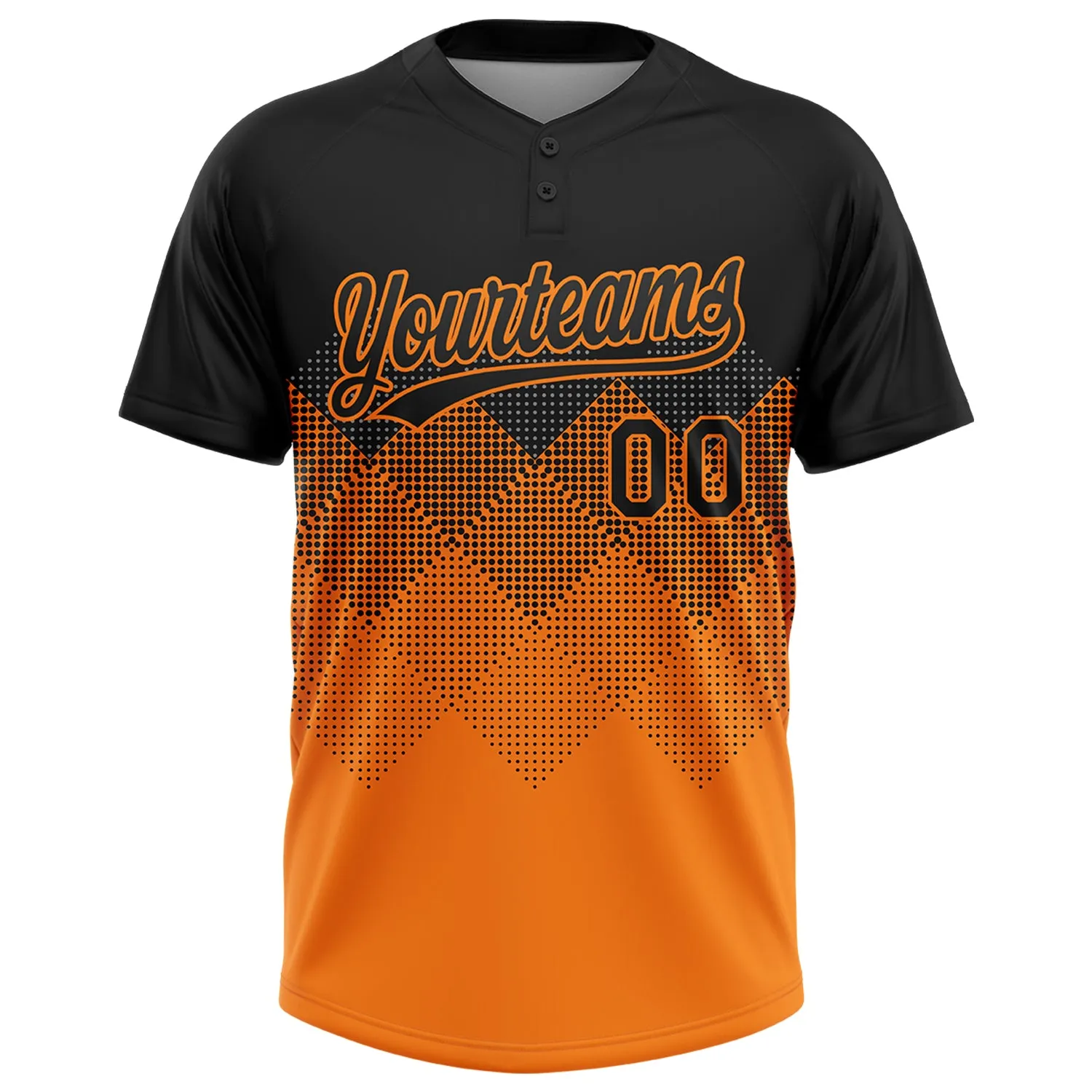 Custom Black Bay Orange 3D Pattern Gradient Square Shapes Two-Button Unisex Softball Jersey