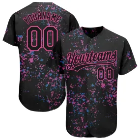 Custom Black Black-Pink 3D Pattern Design Authentic Baseball Jersey