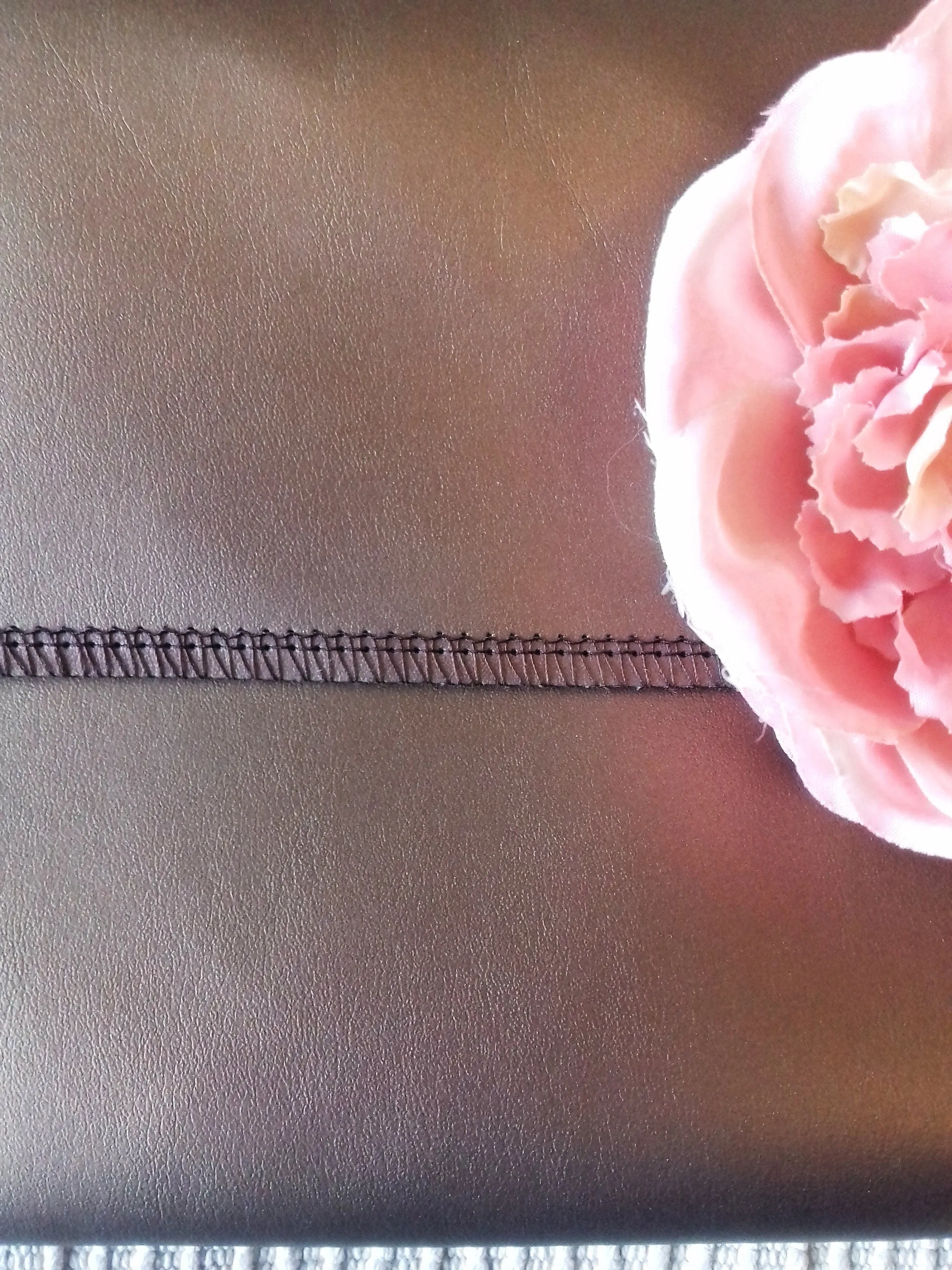 Faux Leather Clutch Bronze Pink Flower Hand Bag