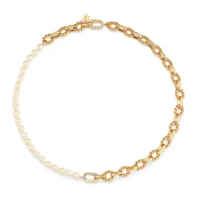 Freshwater Pearl Gold Link Choker/Double Bracelet