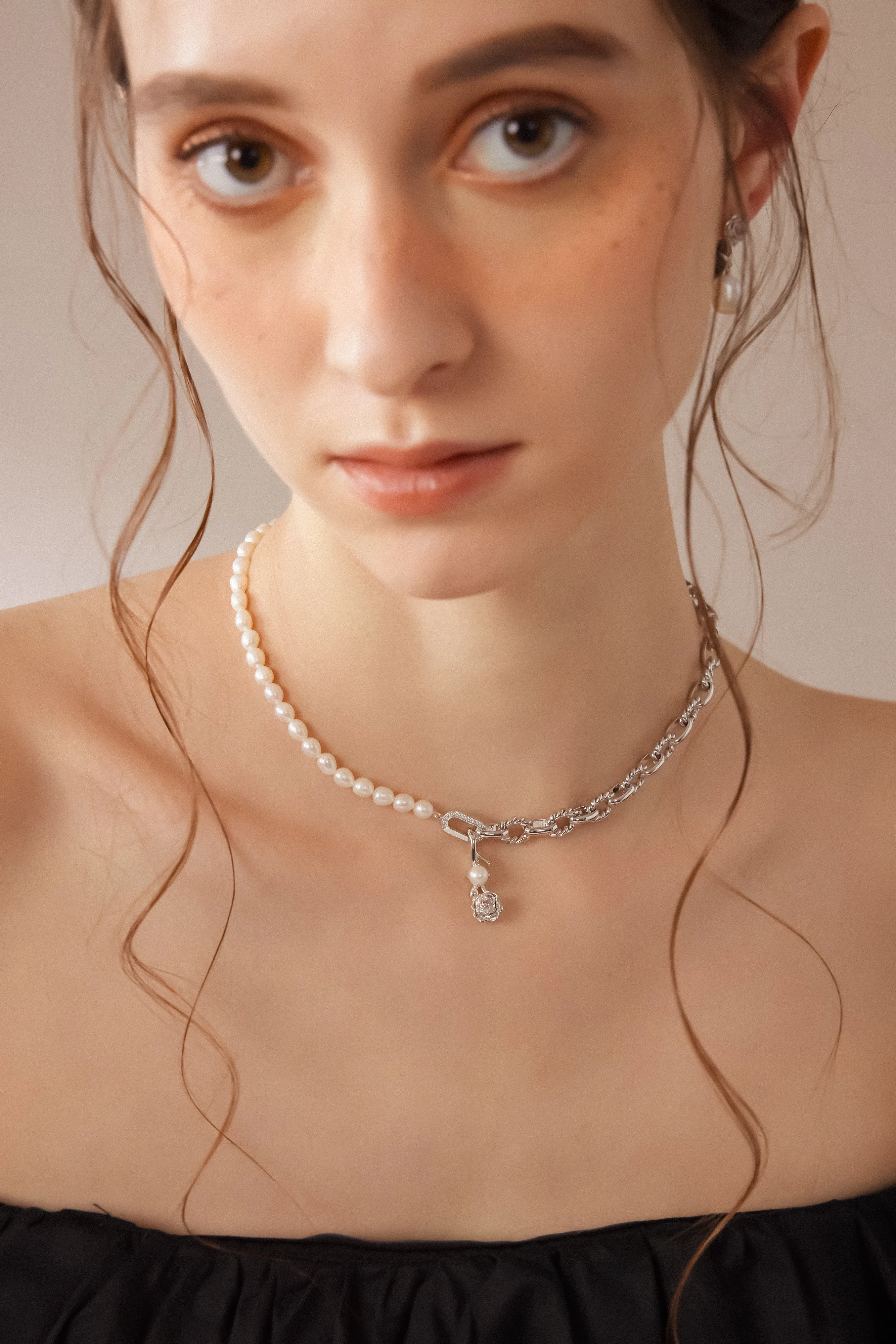 Freshwater Pearl Silver Link Choker/Double Bracelet