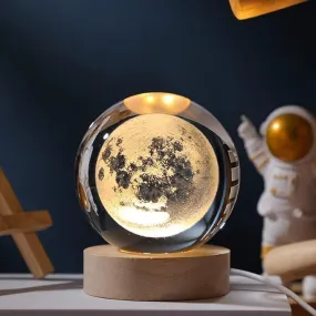 Galaxy 3D Crystal Ball Night Light with Wooden Base USB Table LED Wooden Crystal Ball for Home Office Decoration Birthday Gift Adults - Multi Color - Random Design