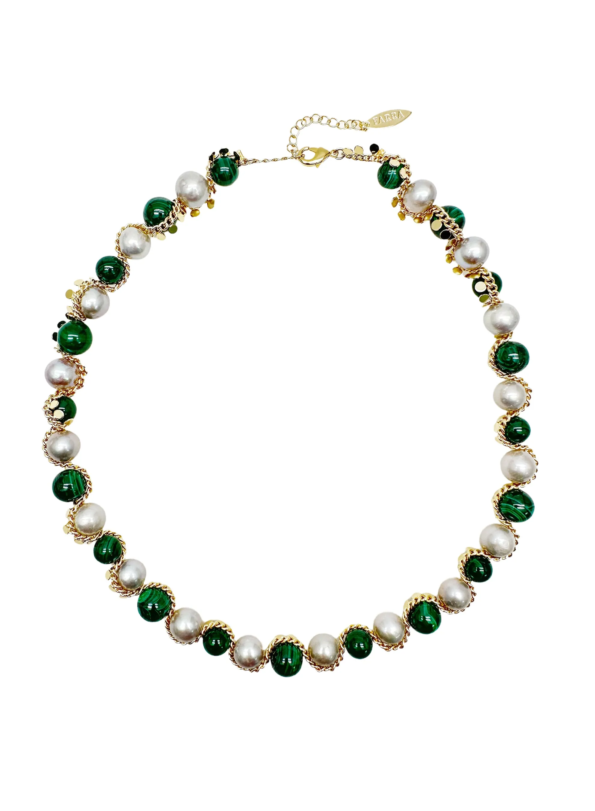 Green Malachite with Gray Freshwater Pearls Statement Necklace LN041