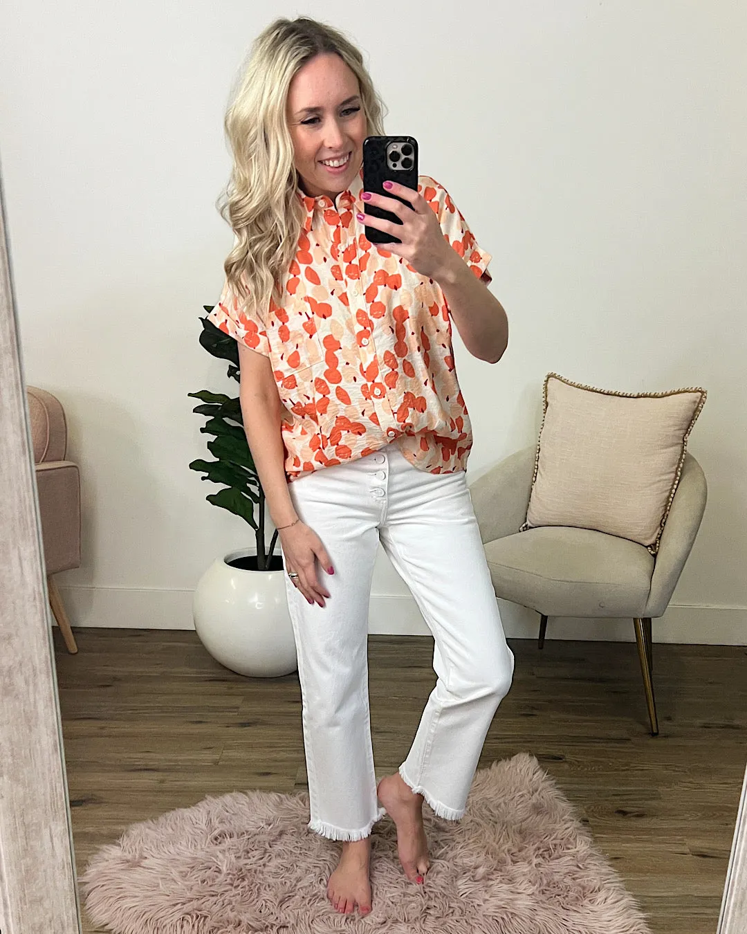 Jo Salmon Patterned Button Up Top FINAL SALE