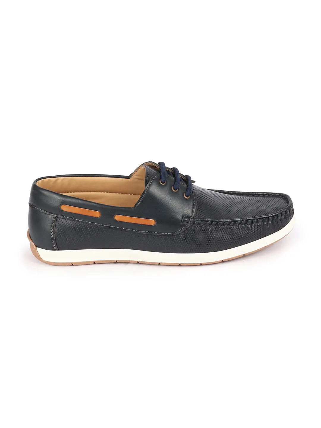 Men Blue Casual Lace-Up Boat Shoes