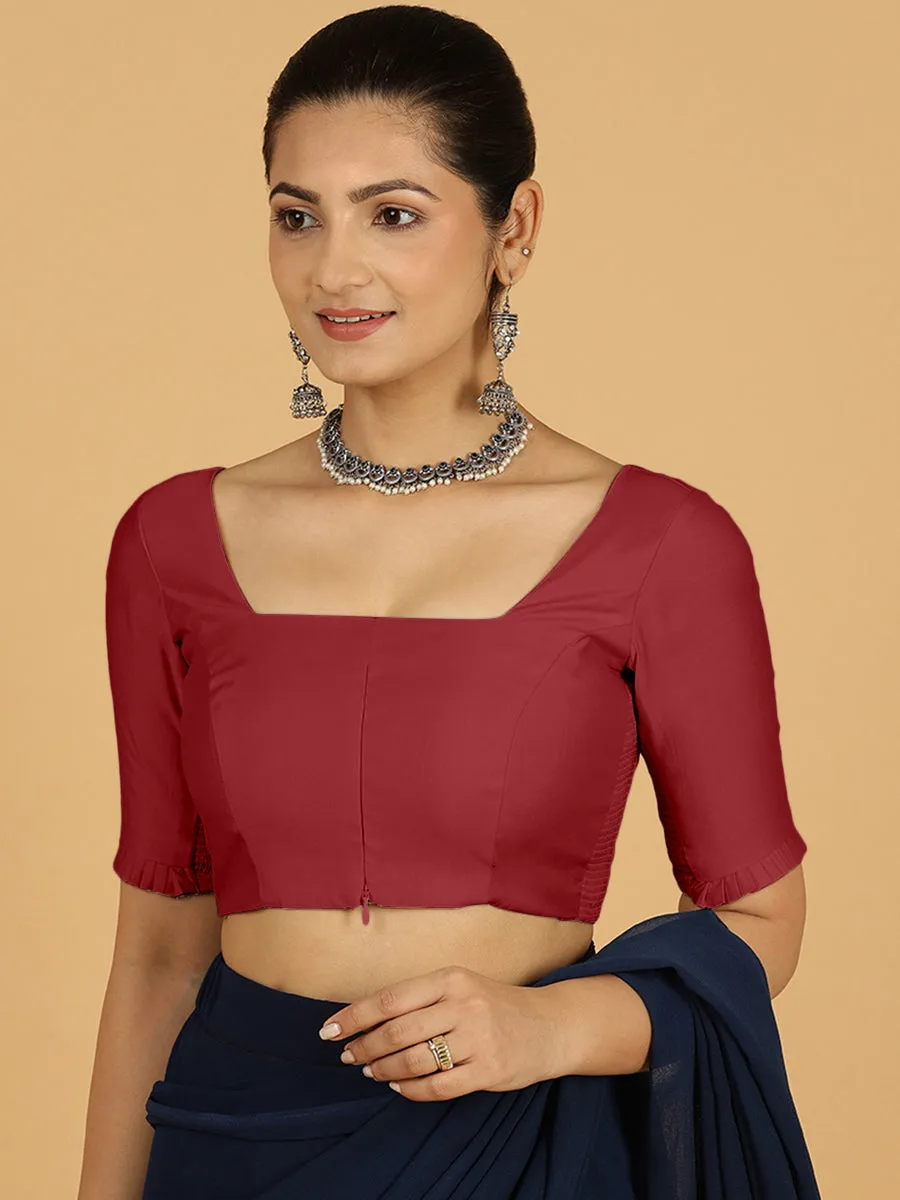 Nihira x Rozaana | Elbow Sleeves Saree Blouse in Scarlet Red