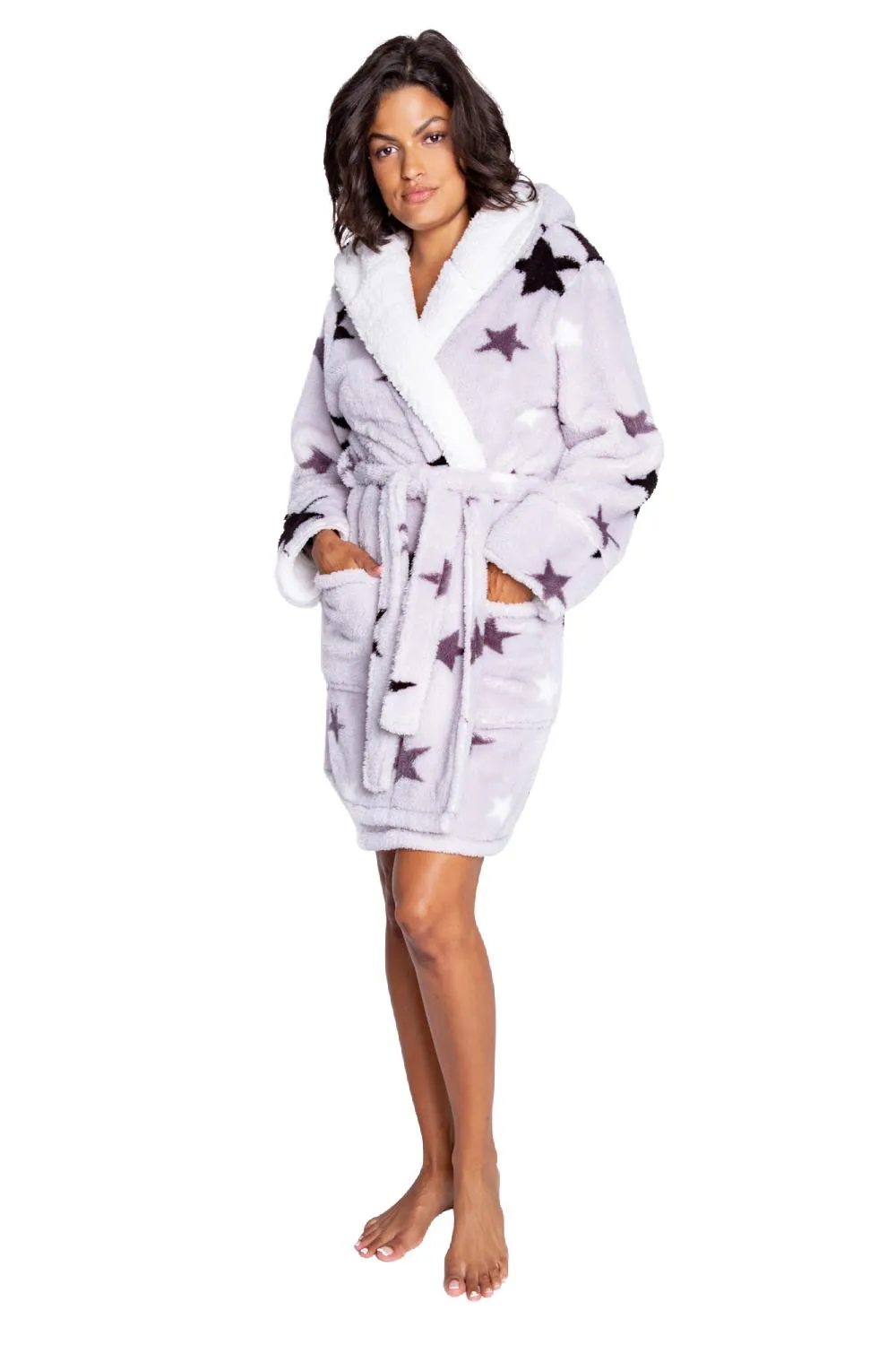 PJ Salvage Cozy Plush Robes Stars RECPR-LIGHT GREY