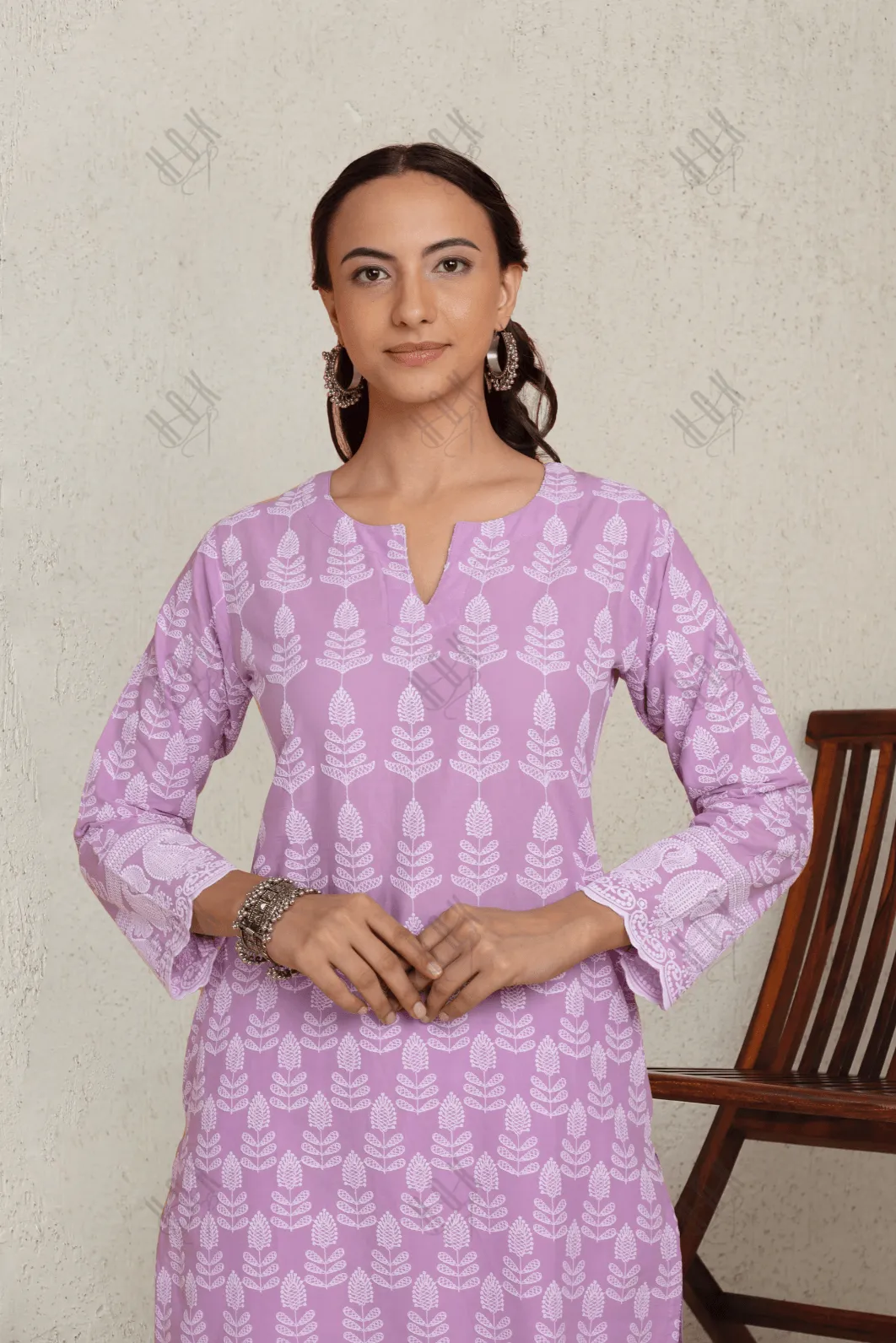 Saba Chikankari Kurta Set in Cotton - Lavender