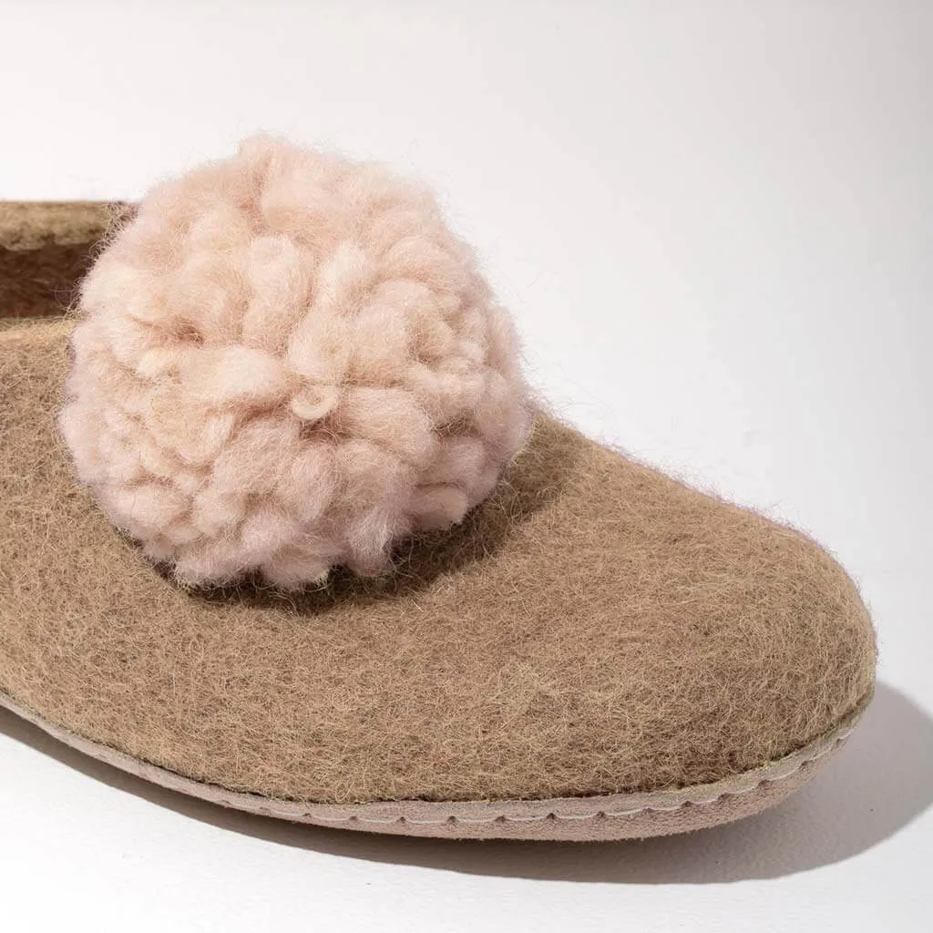 SALE - Pom Pom Felt Slippers - Champagne