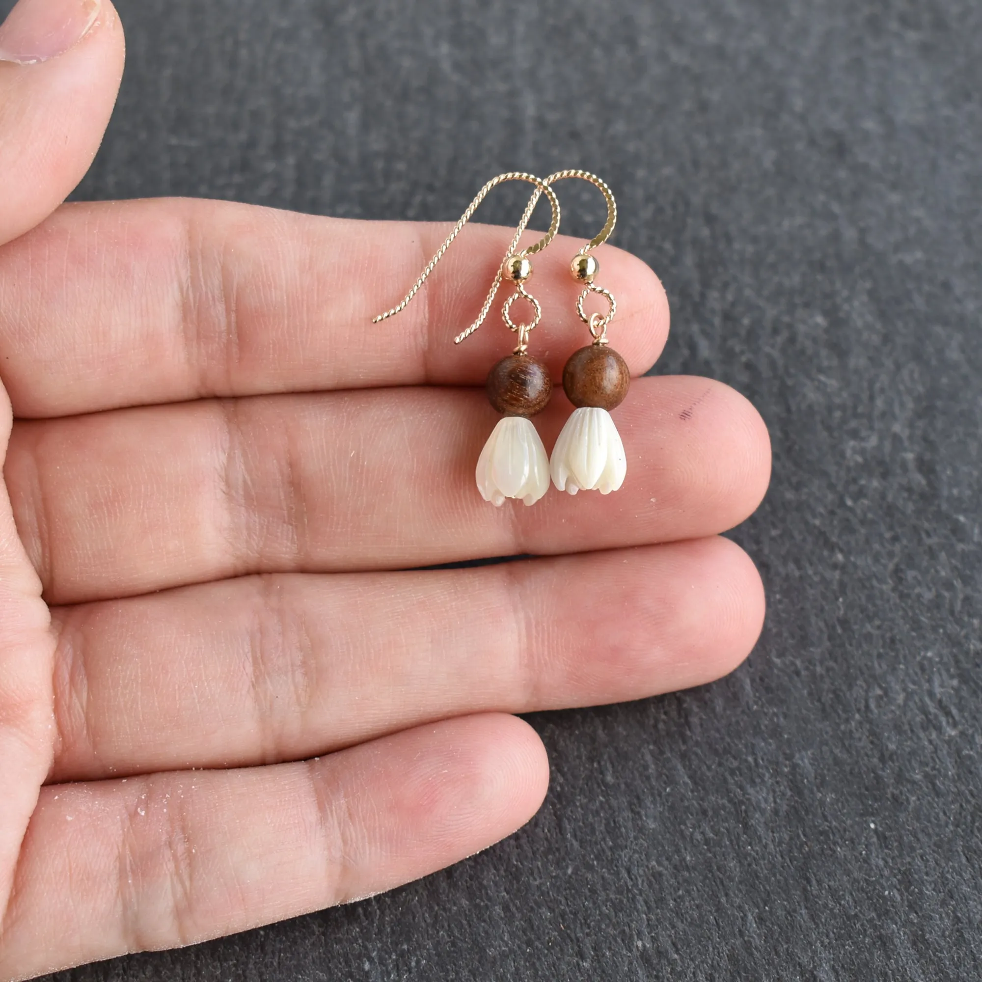 Single 8mm Pikake with Rosewood Earrings