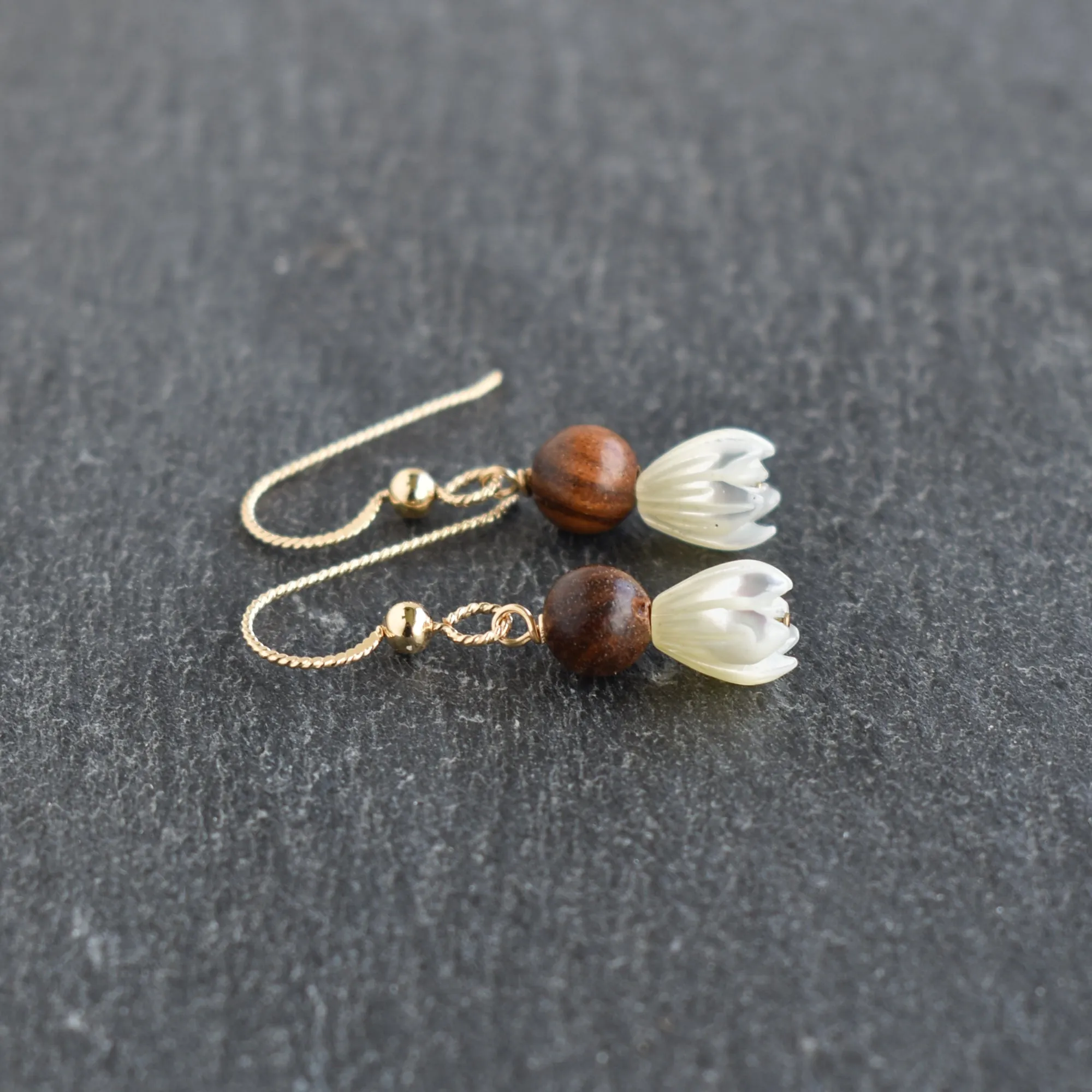 Single 8mm Pikake with Rosewood Earrings