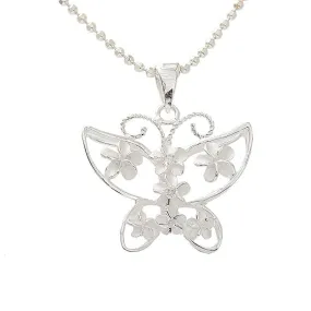 Sterling Silver 7 Plumeria with CZ Butterfly Pendant (Chain Sold Separately)