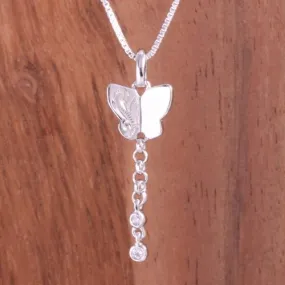 Sterling Silver Hawaiian Scroll Butterfly with CZ Pendant (Chain Sold Separately)